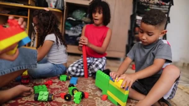 Children Playing Toys Indoors Hispanic Latin Kids — Stock Video