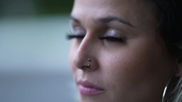 Pensive Young Woman Closing Eyes Meditation — Stock Video