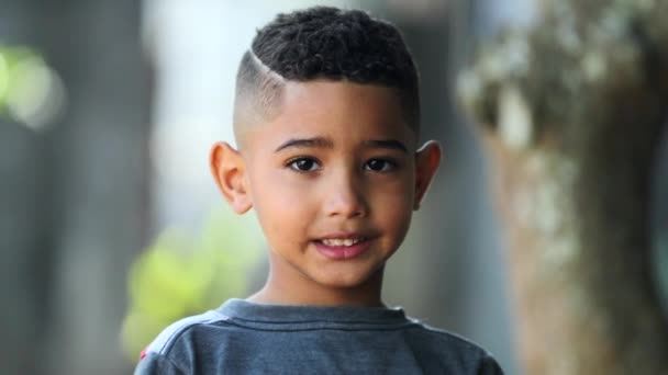 Cute Brazilian Child Little Hispanic Boy Portrait — Stock Video