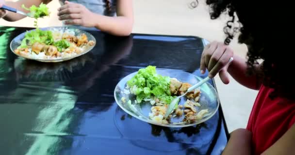 Brazilian Kids Eating Lunch Hispanic Children Lunch Time — Stock Video