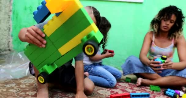 Hispanic Children Playing Home Toys — Stock Video