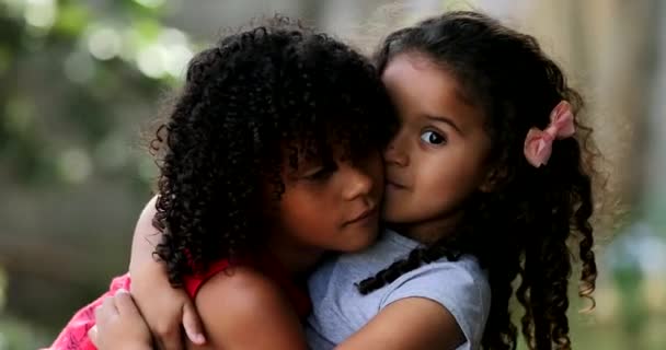 Two Brazilian Sisters Warm Hug Kiss — Stock Video