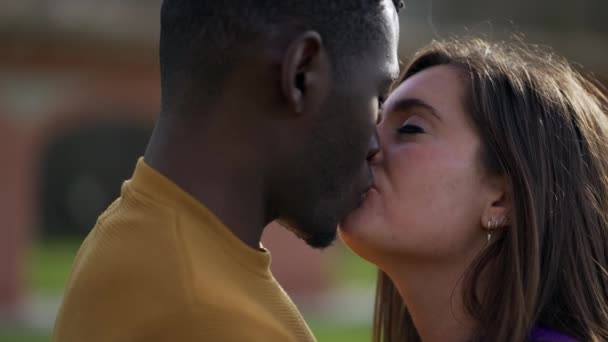 Diversity Concept Black Man Kissing Girlfriend — Stock Video