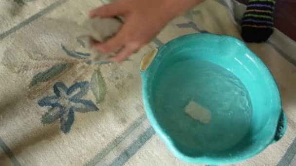 Ręczne Czyszczenie Plamy Dywanie Tkaniny Szorowanie Dywan Domu — Wideo stockowe