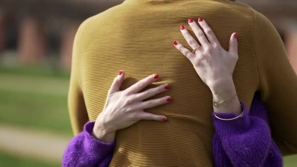 Woman Embracing Partner Girlfriend Hands Hugging Boyfriend — Stock Video