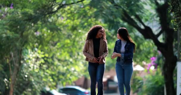 Amis Vie Réelle Rire Sourire Ensemble Plein Air Conversation Échange — Video