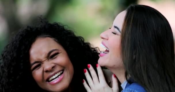 Dos Mujeres Compartiendo Chismes Riendo Secreto Risa Espontánea Cándida — Vídeos de Stock