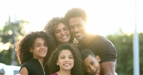 African Family Mixed Race Parents Children Hugging Together Sunlight — Stock Photo, Image