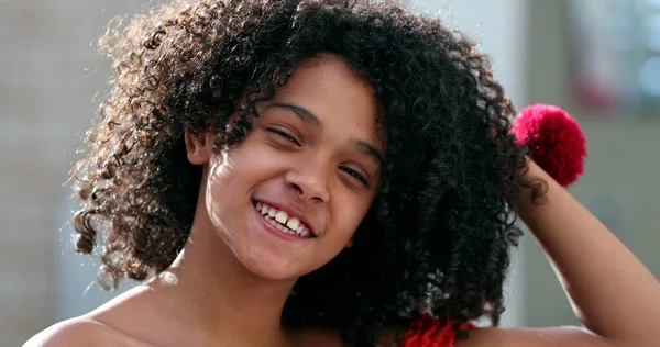 Happy Diverse Child Girl Portrait Face Close Smiling — Stock Photo, Image