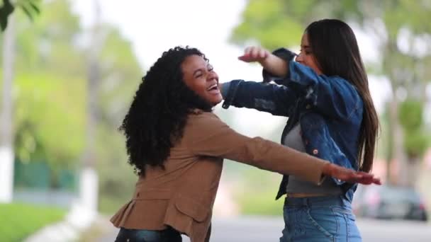Deux Petites Amies Diverses Embrassent Concept Diversité — Video