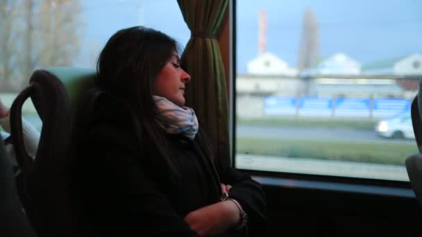 Candid Clip Donna Addormentata Durante Viaggio Autobus Passeggero Ragazza Dormire — Video Stock