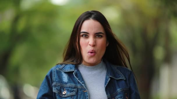 Young Woman Shocking Reaction Girl Reacting Surprise Wow Emotion — Stock Video