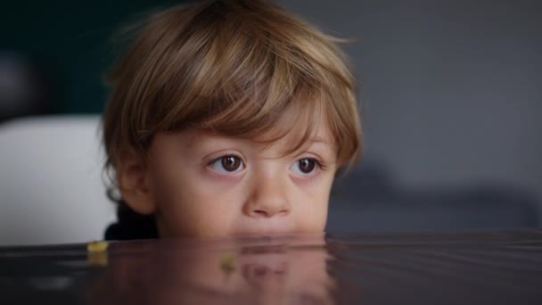 Bébé Tout Petit Hypnotisé Par Écran Enfant Mordant Table Tout — Video