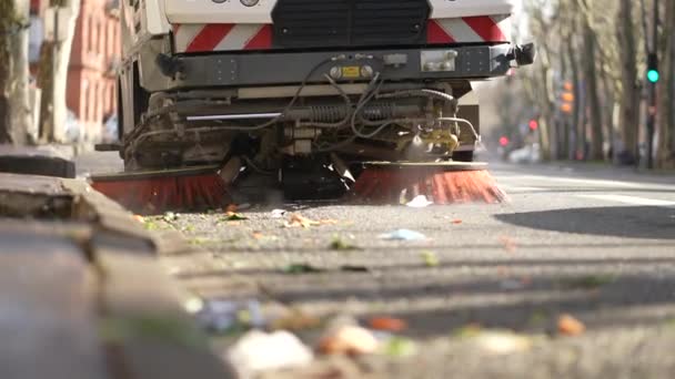 Máquina Automática Barrido Calles Moderna Tecnología Limpieza Aceras — Vídeos de Stock