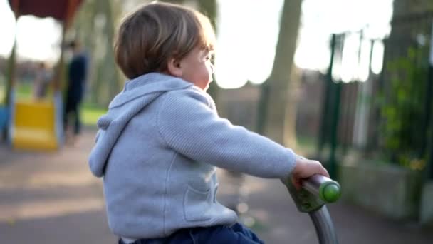Маленький Мальчик Играет Парке Детской Площадке Ребенок Веселится — стоковое видео