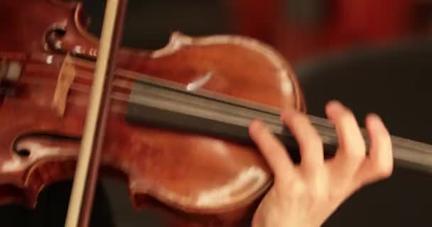 Violinista Tocando Violino Sala Concertos Músico Tocando Orquestra Sinfônica — Vídeo de Stock