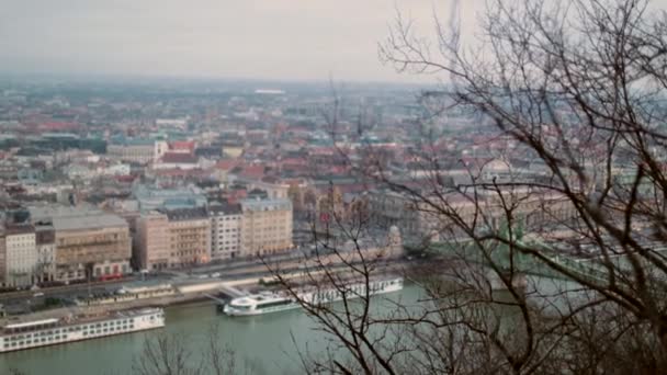 Miasto Budapeszt Widziane Wysokości Szczycie Wzgórza Zimnej Porze Roku Europejski — Wideo stockowe