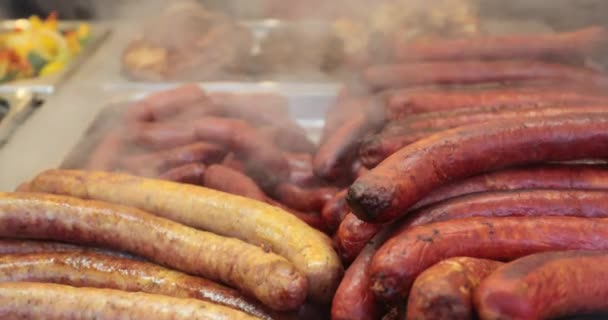 German Sausages Display Annual Christmas Feast — Stock Video