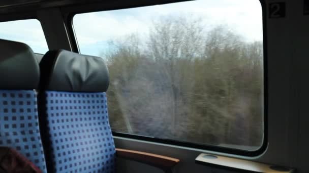 Интерьер Скоростного Поезда Европе Сиденье Видом Проходящий Мимо Ландшафт Въезд — стоковое видео