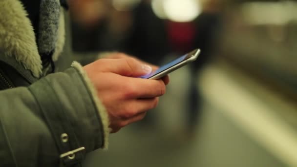 Hands Touching Smartphone Screen Checking Emails Browsing Internet Cellphone — Stock Video