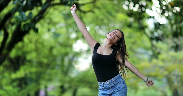 Happy Woman Dancing Joy Free Mixed Race Girl Dance Person — Stock Photo, Image