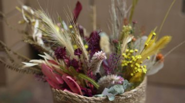 Closeup of beautiful flower arrangement. Diverse elegant bouquet