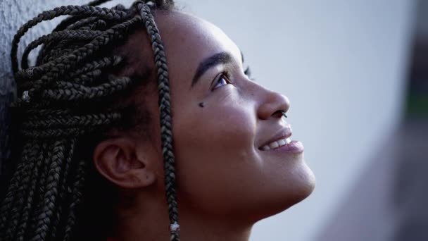 Hopeful Brazilian Young Woman Looking Sky Hope Faith Spiritual Contemplative — Stock Video