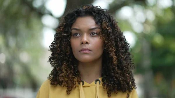 Pensive African American Girl Walking Outdoors Contemplation Portrait Face Black — Stock Photo, Image