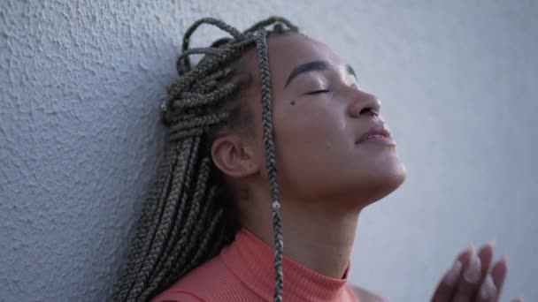 One Spiritual Young Black Woman Praying God Pleading Help Support — Stock Video