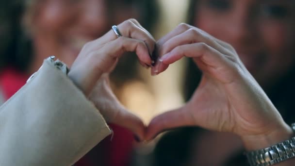 Deux Filles Faisant Signe Symbole Coeur Avec Des Mains — Video