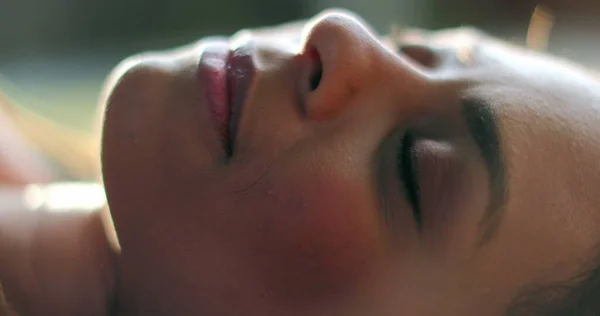 Woman Opening Eyes Lied Grass Daydreaming Relaxed Girl — Stock Photo, Image