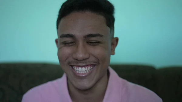 One Hispanic Man Laughing Smiling Casual Latin South American Guy — Stock Photo, Image