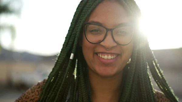 African American Young Woman Black Adult Girl Braided Hair Smiling — Stock Photo, Image