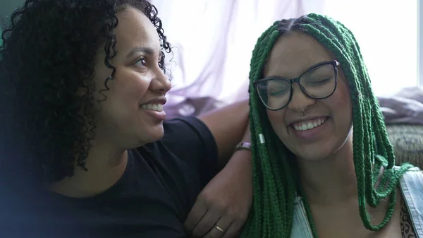 Candid Two Black Brazilian Friends Together Smiling — Stock Photo, Image