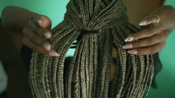 One African American Girl Showing Her Dreadlocks Braided Hairstyle — Stock Photo, Image