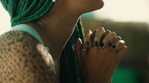 Closeup African American Hands Prayer One Young Black Female Adult — Stock Photo, Image