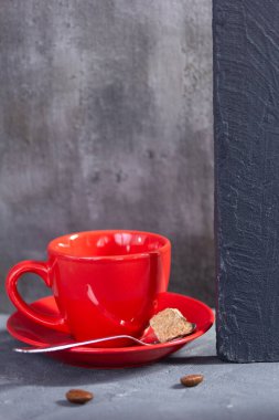 Empty cup of coffee at table. Coffee and  abstract background texture as minimalism concept style