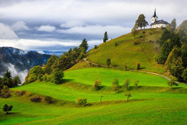 Church High Alps Mountain Forest Slovenia Saint Jacob Autumn Sun — Stock Photo, Image