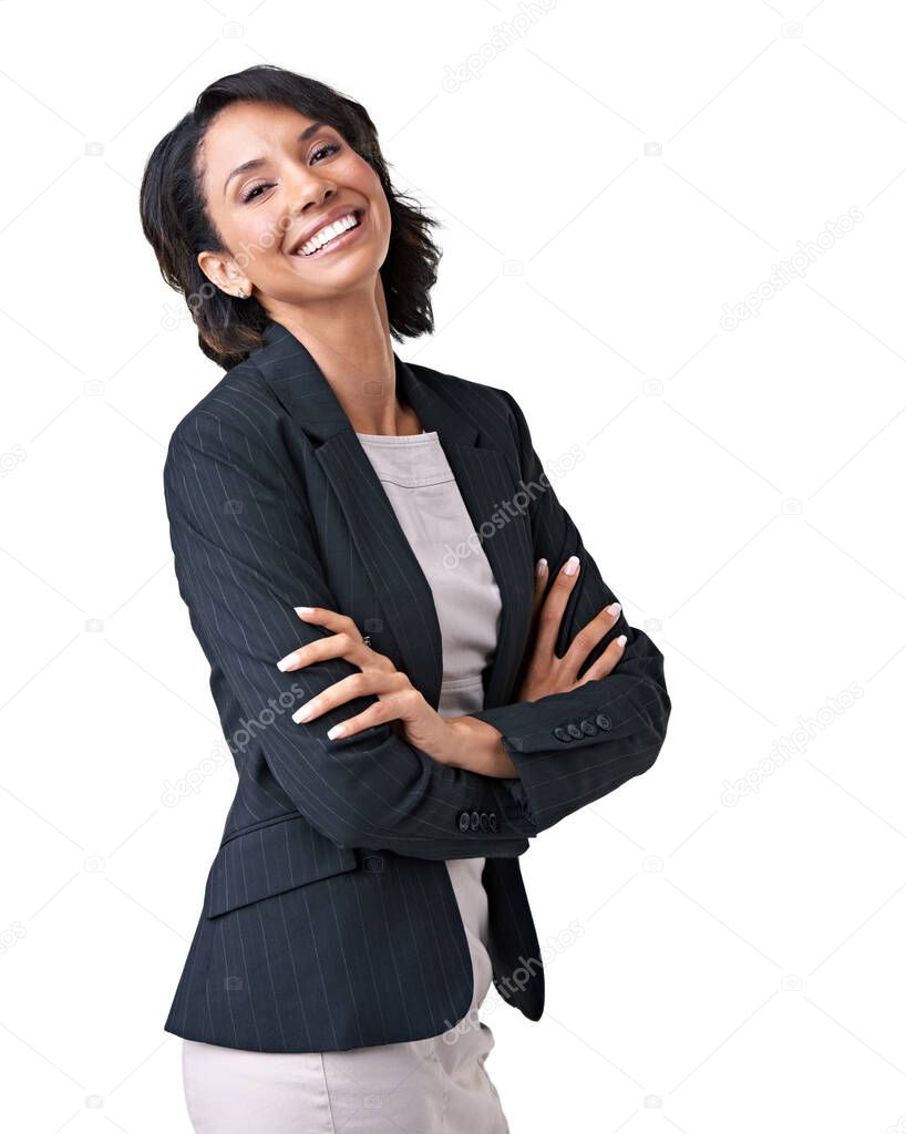 Business has never been better. Studio portrait of a successful businesswoman posing against a white background.