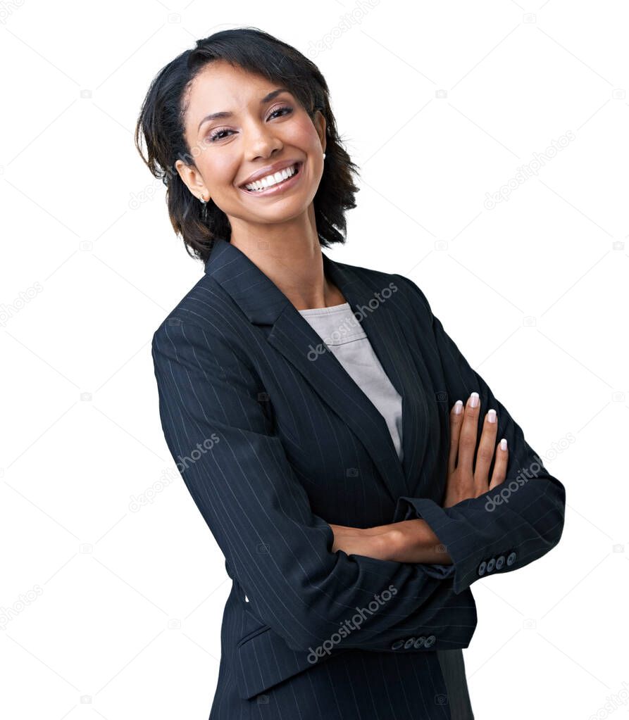 Ambitious and confident. Studio portrait of a successful businesswoman posing against a white background.
