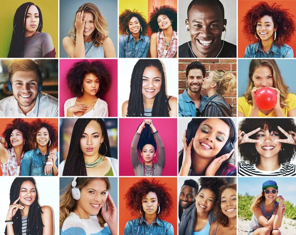 A beleza está em todos nós. Imagem composta de um grupo diversificado de pessoas sorridentes. — Fotografia de Stock