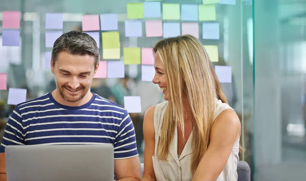 We make a great team. Two coworkers impressed by their collaboration at work. — Stock Photo, Image