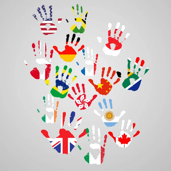 Een handje helpen om de wereld te veranderen. Vertegenwoordigingen van handafdrukken van mensen over de hele wereld. — Stockfoto