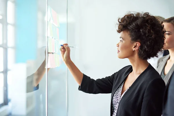 Shes onto a winning idea. Shot of colleagues having a brainstorming session at work. — Stock Photo, Image