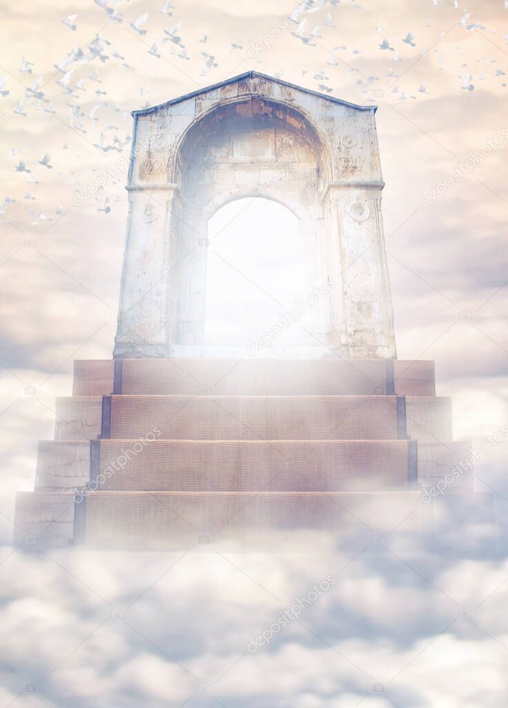 If you reach it, youve made it. Shot of a stairway and door leading to Heaven.