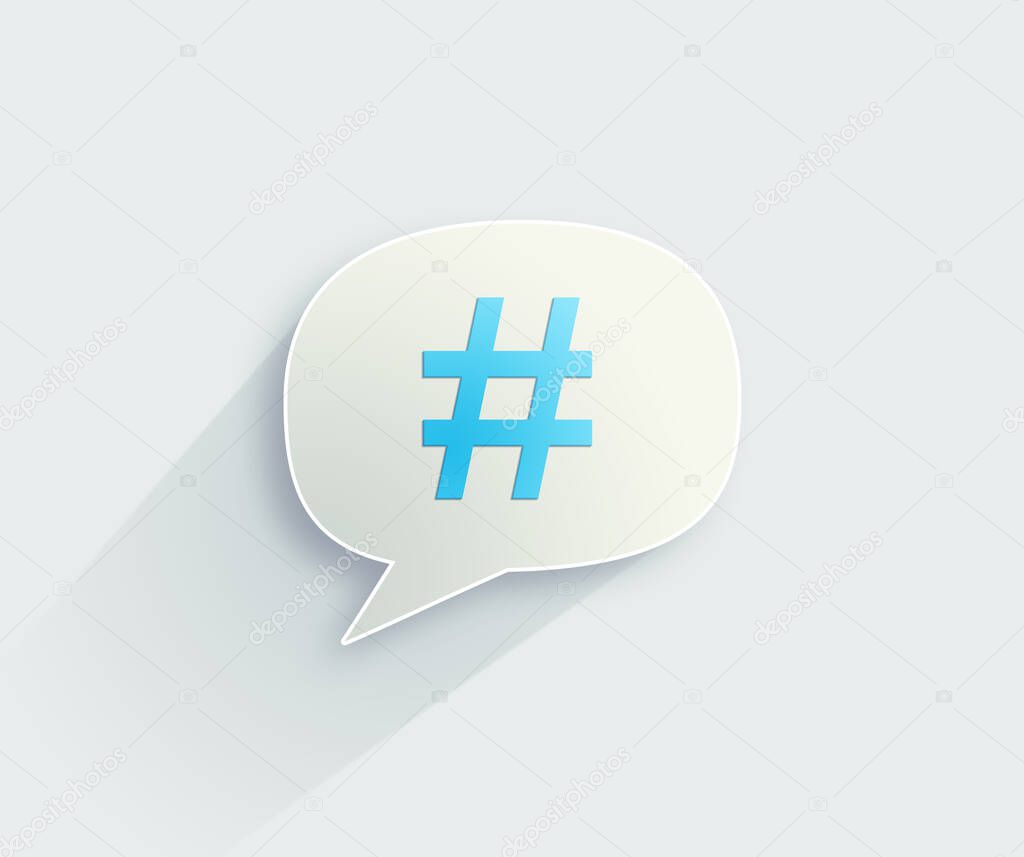 Hashtag. Illustration of a speech bubble with a hashtag inside it.
