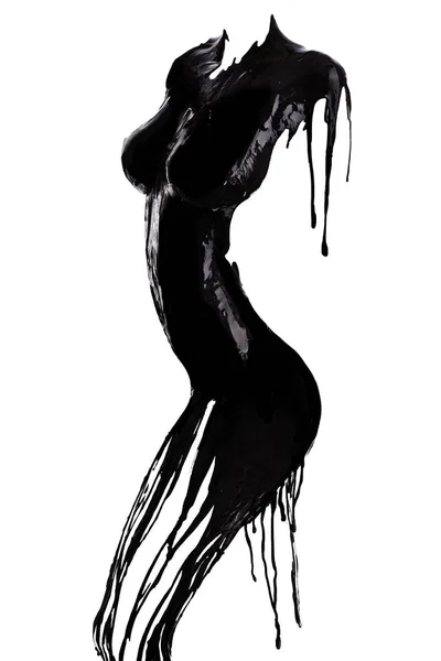 完璧はそれに色を持っていません。女性の体の輪郭を描くブラックペイント. — ストック写真
