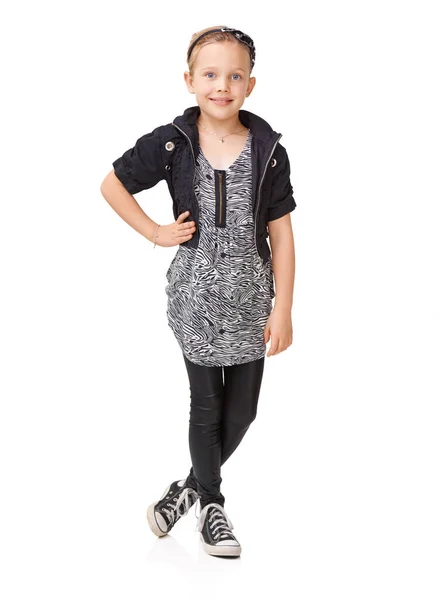 Shes a stylish young girl - Child fashion. A young girl posing in the studio. — Stock Photo, Image