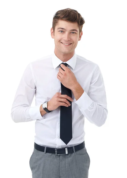 Determined to make his mark in the business world. A handsome young business professional isolated on white. — Stock Photo, Image