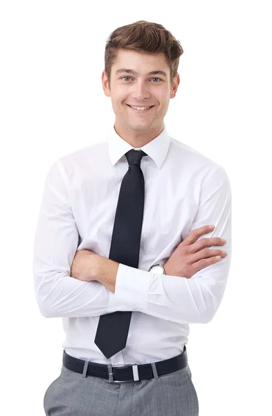 Determined to make his mark in the business world. A handsome young business professional isolated on white. — Stock Photo, Image